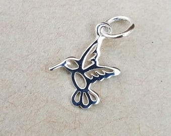 Tiny Sterling Silver Hummingbird Charm, Hummingbird Jewelry, Sterling Silver Charm, Hummingbird Necklace, Bird Charm