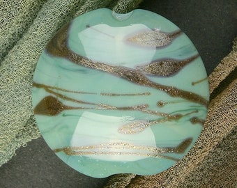 Handmade Lampwork Focal Bead "Perpetual Motion" SRA Glass Bead Lentil ~ OOAK Organic Silver Glass Lustre ~ Sea Tones