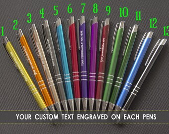 Personalized pens engraved - metallic, custom laser engraved, Set of 2, 3, 5 Beautiful business aluminum ball pens,