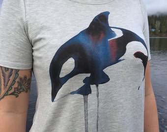 Watercolor Orca High-Low Ladies T-shirt