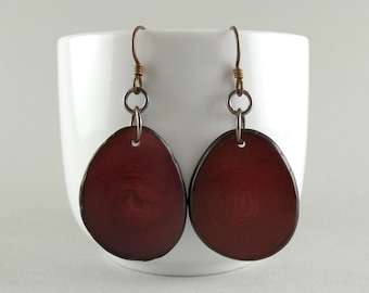 Merlot Tagua Nut Eco Friendly Earrings with Free Shipping in the USA