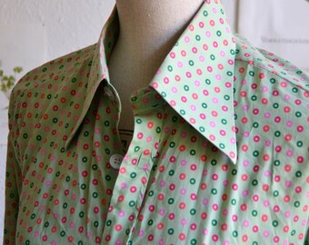 Vintage Blouse, 70s, Hippie, Boho, M, long Blouse, pointed collar, extraordinary pattern, Twiggy