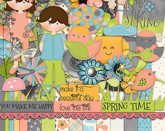 30%Off Hello Spring Digital Scrapbooking Kit,Spring Birthdays Cliparts,Spring Digi kit