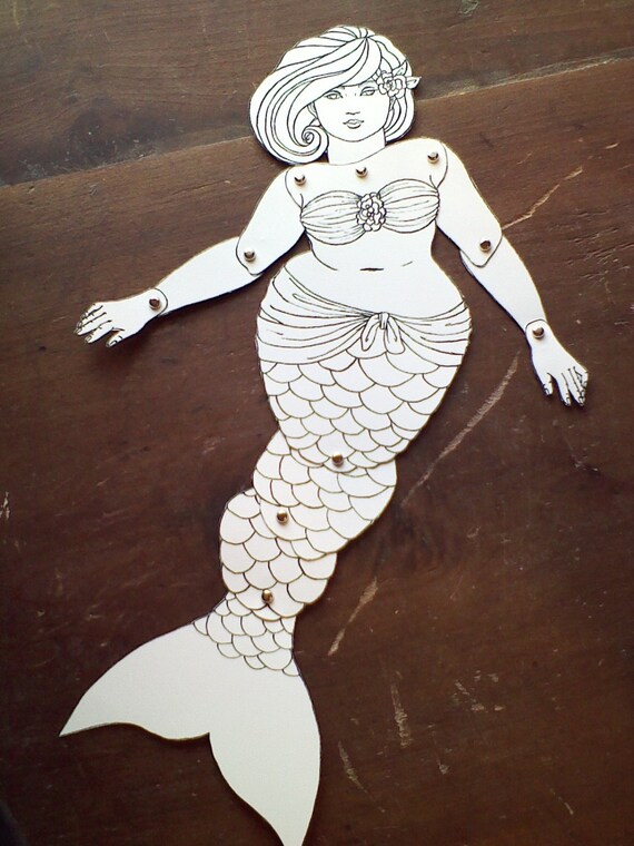 Abigail DIY fat mermaid articulated paperdoll print color cut