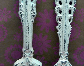 Fork Spoon Set Wall Decor Shabby Elegance Cream Off White Rustic Weathered Distressed Kitchen Home Decor Oversized Country Chic Wall Art