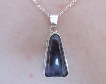 Handmade....Ameythst Cabochon Gemstone Pendant with Chain...Set in .999 Fine Silver
