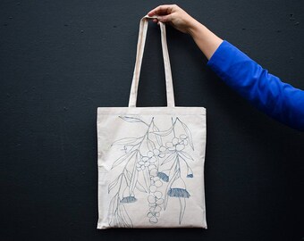 Tote Bag, Hand Printed Tote, Screen Printed Tote, Mother's Day Gift, Eucalyptus Leaves Cotton Bag, Cotton Market Bag, Printed Shopping Bag,