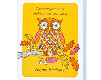 Older and Wiser Owl Letterpress Card