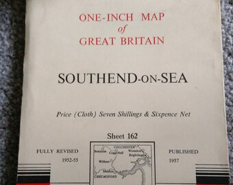 Vintage Ordnance Survey Map No.162 Southend -On-Sea. 1957