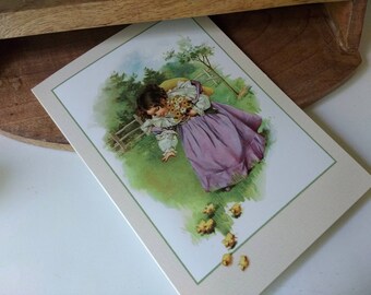 Vintage Note Cards , One Friendship card, thank you car with Scallop Envelopes, Girl with chicks stationery