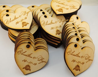 10 Wedding favours rustic wedding decor wedding table country wedding barn wedding wooden hearts wood hang tags love hearts shaped charms