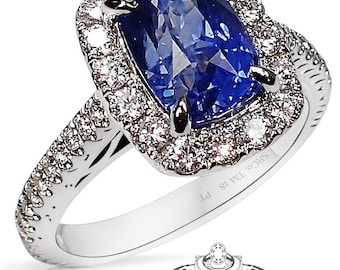 2.81 ct Untreated Color Change Sapphire Ring, Blue to Purple Cushion Cut Ceylon Sapphire - 3144