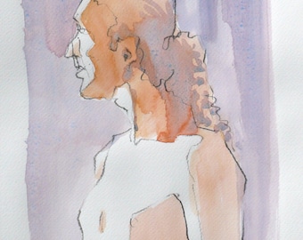 Man standing in profile. watercolor