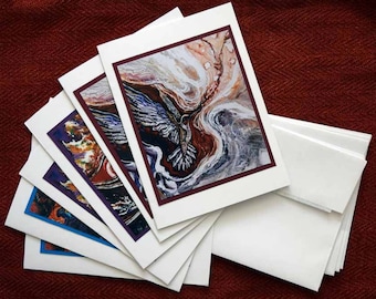 Bird painting cards, 2 each of 3 designs, 6 cards and envelopes, 4.75" x 6.5"