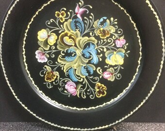 Rosemaled wood plate 12 1/2"