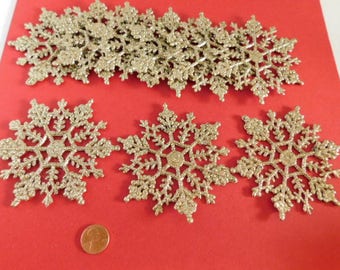 Christmas decoration snowflake decoration plastic glitter covered snowflakes set of 12 snowflake decorations, 1 dz Gold Glitter snowflakes