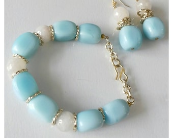 Complete in grey agate and turquoise stones, semiprecious gemstone bracelet, turquoise earrings, grey agate, turquoise stones, jewels