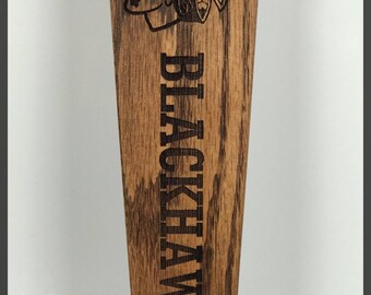 Chicago Blackhawks Solid Oak Engraved Tap Handle