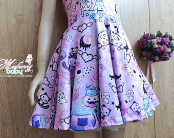 Magic cats - pastel goth skater dress, kawaii Halloween skater dress, fairy kei dress, cute skater dress, creepy cute dress - SD30