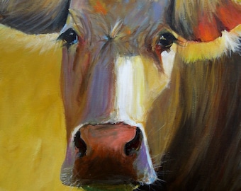 Cow Painting- Leah - Paper print of an original painting by Cari Humphry