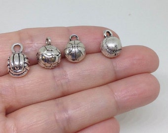10pcs Volleyball Charm, Softball Charm, Baseball Charm, Basketball Charm, Soccer Charm