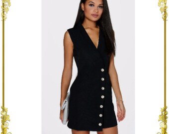 Sleeveless and Collarless Blazer Dress ( Dress Coat)
