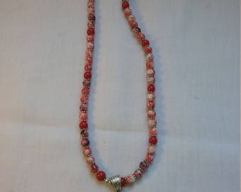 Painted Glass bead necklace with lampwork pendant