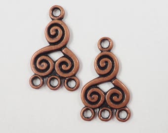 Copper Chandelier Earring Findings 21x13mm Antique Copper Metal Swirl Spiral 3 to 1 Earring Connector Jewelry Making Jewelry Findings 6pcs