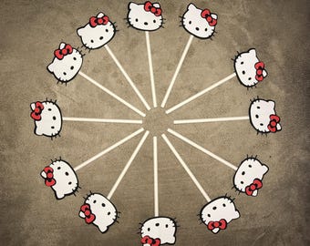 Hello Kitty cupcake topper - Hello Kitty party - Cupcake toppers Hello Kitty - Hello Kitty cake topper