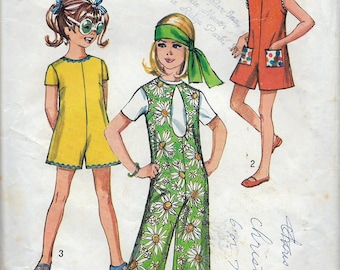 Vintage 1970 Simplicity 8770 Retro Girl's Pandress & Pantjumper With Three Necklines Sewing Pattern Size 12 Breast 30"
