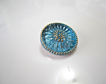 Green Aqua Daisy Czech Buttons Turquoise Czech Glass Handmade Buttons Blue Daisy Czech Glass Buttons 18mm (1 pc) 55BV3