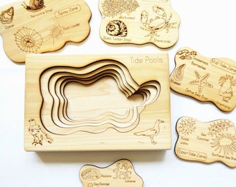 Tidepool layered puzzle, ocean wooden puzzle, montessori wooden puzzle