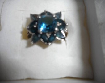 Neon blue topaz with London blue topaz sterling silver 925/ size 6.5