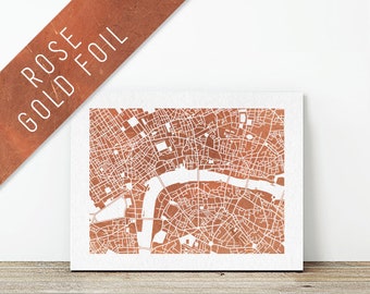 LONDON, United Kingdom // Collectable 8x10" Rose Gold Foil City Map Print by The Wanderlust Collective // Home Decor, Wall Art, Handmade