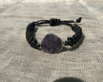 Adjustable amethyst druzy bracelet
