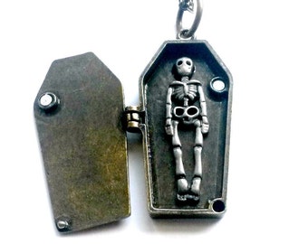 Coffin Locket Vampire Skeleton Necklace Psychobilly Handmade Gift