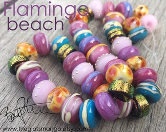 Lampwork Glass Beads, Dichroic Glass Beads, Pink Gold Beads, Bree Peterson Beads, Artisan Lampwork Beads, Handmade Glass Bead Set
