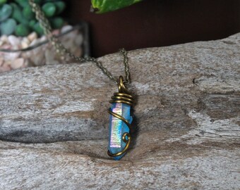 Blue Crystal Necklace - Titanium Aura Quartz Jewelry - Rainbow Aura Quartz Necklace - Boho Jewelry - Bohemian Necklace - Crystal Jewelry