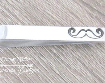 Groom Tie Clip Gift, Personalized Tie Clip for Groom Gifts, Boyfriend Beard Gifts, Mustache Gift for Him, Mustache Tie Bar