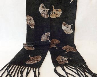 Handwoven Scarf, Chenille Scarf, Woven Chenille Scarf, Woven Scarf, Gingko Scarf, Black Chenille Scarf, Handwoven Scarf (#17-14)