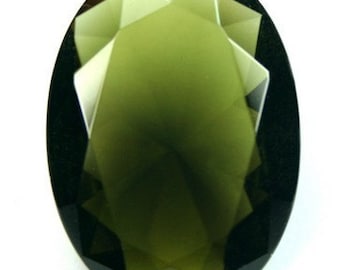 Glass Jewel Oval 30x22mm Faceted Diamond Cut Pointed Back Unfoiled - Dark Olive BZ09 - 1 pc