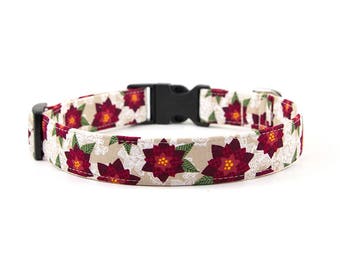 Christmas Dog Collar // Size S-XL // Adjustable Length // Fabric: Christmas Poinsettias