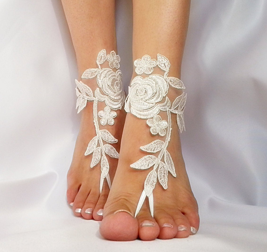 bridal anklet ivory Beach wedding barefoot sandals bangle
