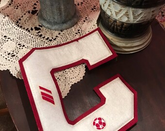 High School College League Chenille Patch Letter C Letter Sweater 1980s Soccer Ball High School Sports College League Emblem Badge