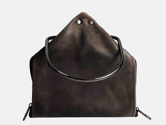 Brown leather handbag designer bag gift for mother's day small handbag wrist bag