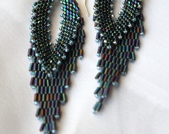 Hand Beaded Russian Leaf earrings, with sterling silver Findings