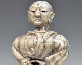 Large Buddha Statue Seated in the Clouds Raku Ceramics Sculpture
