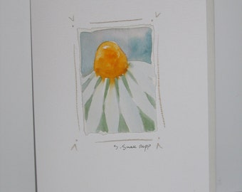 handmade card, original daisy watercolor painting on notecard