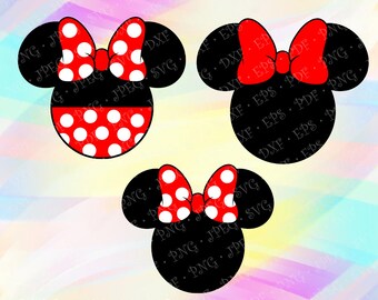 SVG PNG Minnie Mouse Head Ears Red Bow Disney Layered Cut Vector Files Cricut Designs Silhouette Studio Cameo Vinyl Decal Tshirt Iron on