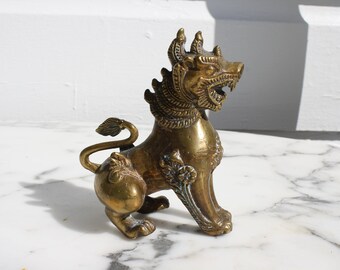 Vintage Solid Bronze Foo Dog / Foo Lion / Guardian Lion
